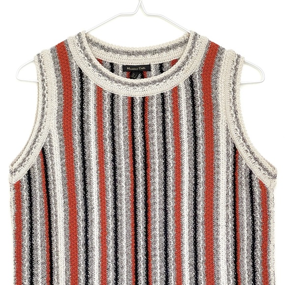 Massimo Dutti Boho Sleeveless Chunky Knit Sweater Tunic Striped Fringe Hem - Picture 2 of 9
